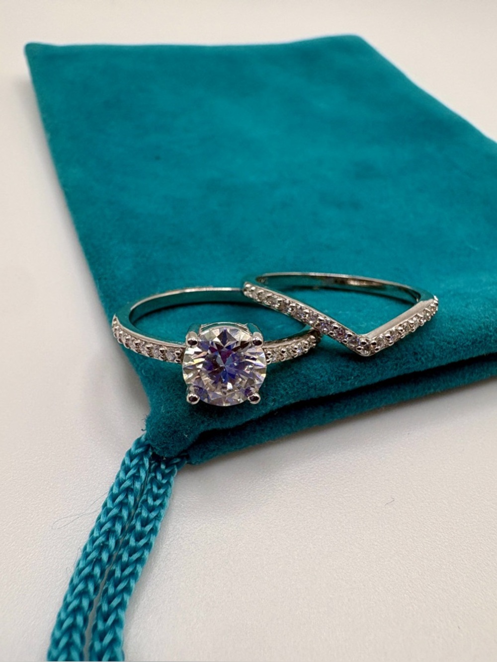 1 CT Moissanite Bridal Ring Set | 925 Sterling Silver | Engagement & V Band